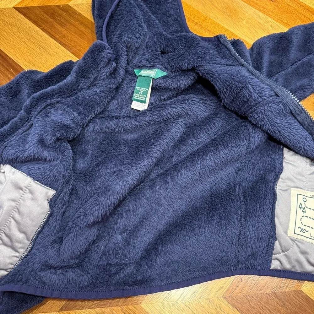 L.L. Bean High Pile Fleece Navy Hooded Jacket FLAW